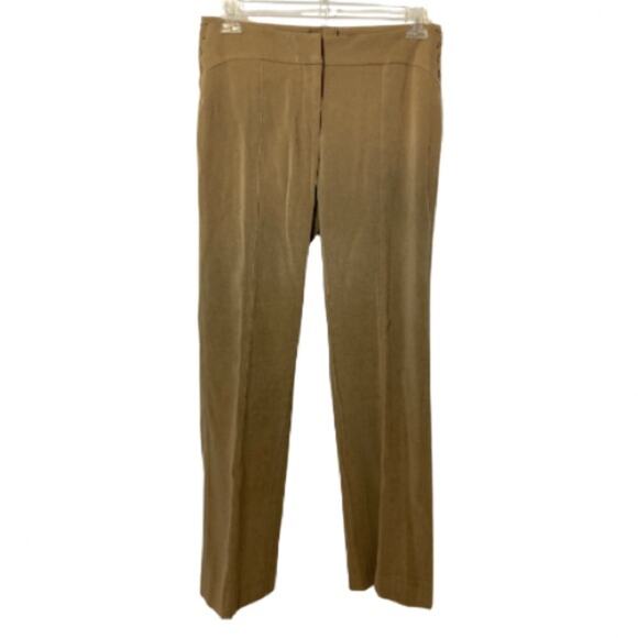 H&M Hennes Faux Suede Tan Wide Straight Leg Mid Rise Trousers Slacks Dress Pants - Picture 1 of 10
